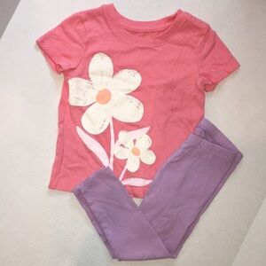 Toddler Girl Floral Print Graphic Tee And Purple Leggings Bundle | 3T